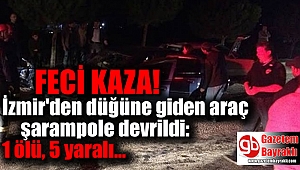 İzmir'den düğüne giden araç şarampole devrildi: 1 ölü, 5 yaralı