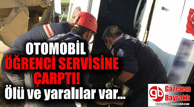 Otomobil, öğrenci servisine çarptı