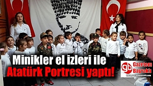 Minikler el izleriyle Atatürk portresi yaptı