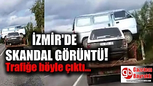 İzmir'de bir minibüs ve otomobilin yüklendiği kamyonet trafiği tehlikeye soktu