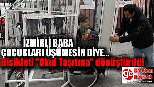 İzmirli baba çocukları üşümesin diye bisikleti