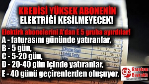 Elektirk abonelerini A'dan E segmentine kadar 5 gruba ayırdılar