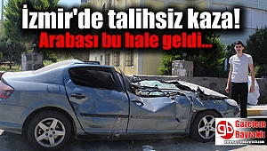 İzmir'de üzerine kule vinç düşen araba hurdaya döndü