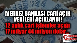 Cari açık verileri açıklandı: 12 aylık cari işlemler açığı 17 milyar 44 milyon dolar oldu.