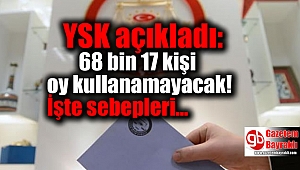 YSK açıkladı: 68 bin 17 kişi oy kullanamayacak