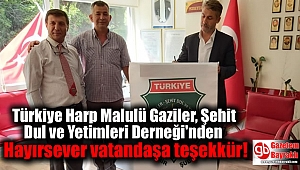 Türkiye Harp Malulü Gaziler, Şehit Dul ve Yetimleri Derneği'nden Hayırsever vatandaşa teşekkür