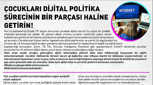ÇOCUKLARI DİJİTAL POLİTİKA SÜRECİNİN BİR PARÇASI HALİNE GETİRİN