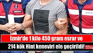 İzmir'de 1 kilo 450 gram esrar ve 214 kök Hint keneviri ele geçirildi