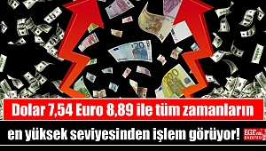 Dolar 7,54 Euro 8,89 ile tüm zamanların en yüksek seviyesinden işlem görüyor