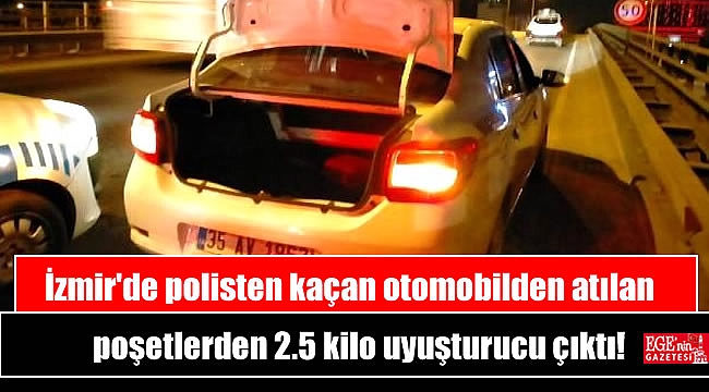 İzmir'de kovalamacayla durdurulan otomobilden atılan poşetlerden 2.5 kilo uyuşturucu çıktı