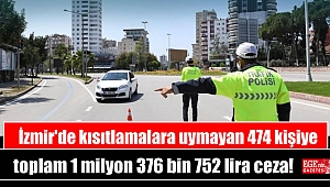 İzmir'de kısıtlamalara uymayan 474 kişiye toplam 1 milyon 376 bin 752 lira ceza