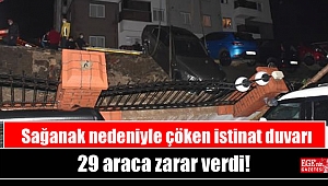 Sağanak nedeniyle çöken istinat duvarı 29 araca zarar verdi
