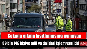 Sokağa çıkma kısıtlamasına uymayan 39 bin 146 kişiye adli ya da idari işlem yapıldı