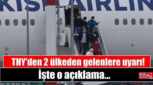 THY'den 2 ülkeden gelenlere uyarı!