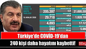 Türkiye'de COVİD-19'dan 240 kişi daha hayatını kaybetti