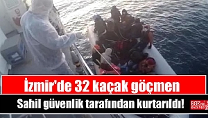 İzmir'de 32 kaçak göçmen kurtarıldı