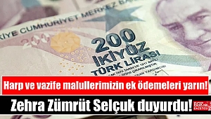 Zehra Zümrüt Selçuk: Harp ve vazife malullerimizin ek ödemelerini yarın yapacağız