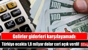 Gelirler giderleri karşılayamadı: Türkiye ocakta 1,8 milyar dolar cari açık verdi