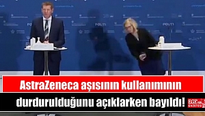 AstraZeneca aşısının kullanımının durdurulduğunu açıklarken bayıldı