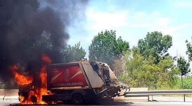 Korkutan yangın: Bayraklı Belediyesine ait araç yandı