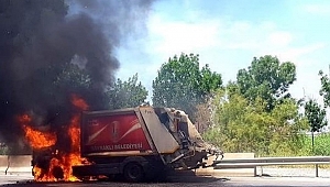 Korkutan yangın: Bayraklı Belediyesine ait araç yandı