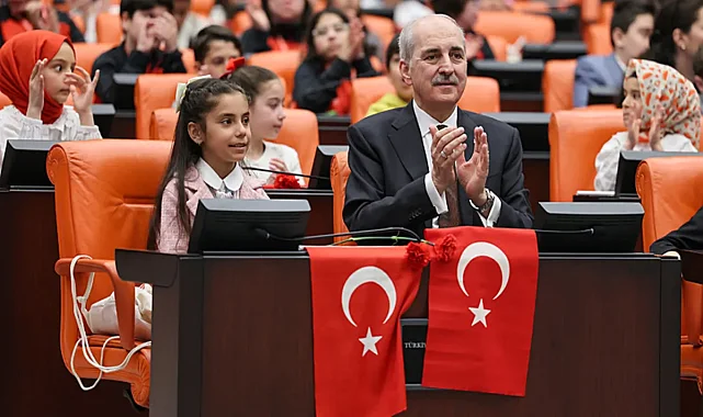 Meclis'te 23 Nisan coşkusu! TBMM Başkanı Numan Kurtulmuş 26 ülkeden gelen çocuğu Meclis Tören Salonu’nda kabul etti